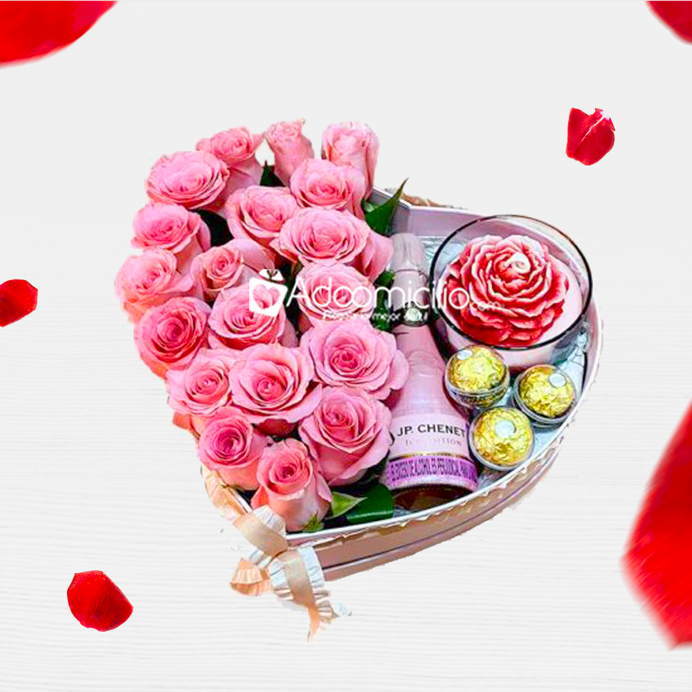 Corazón Con Rosas Y JP Chenet Para San Valentín A Domicilio En Medellín 